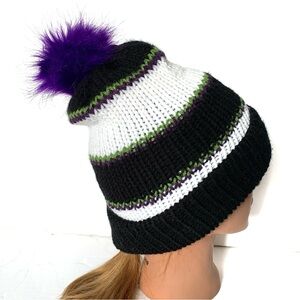 Handmade Reversible Knit Beanie Pom Hat Toque